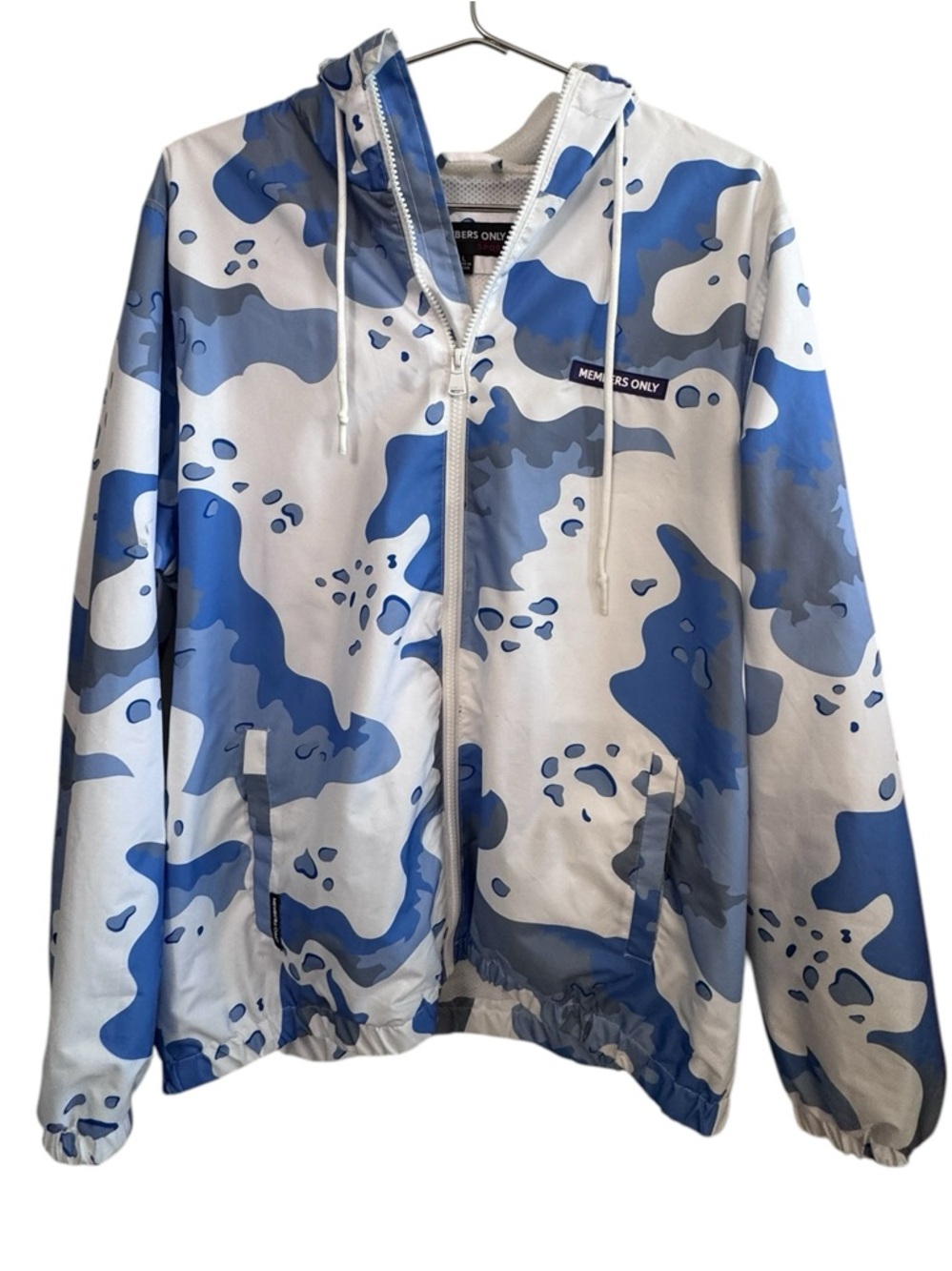Streetwear Members Only Sport Blue Camo Windbreaker Jacket Hoodie Men’s L